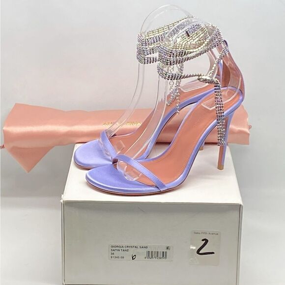 Amina Muaddi Giorgia Crystal-Embellished Satin Sandals size 36 - Picture 14 of 16